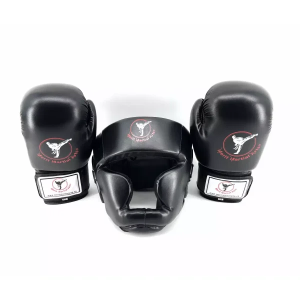 Boxing Headgear and Gloves Set Black